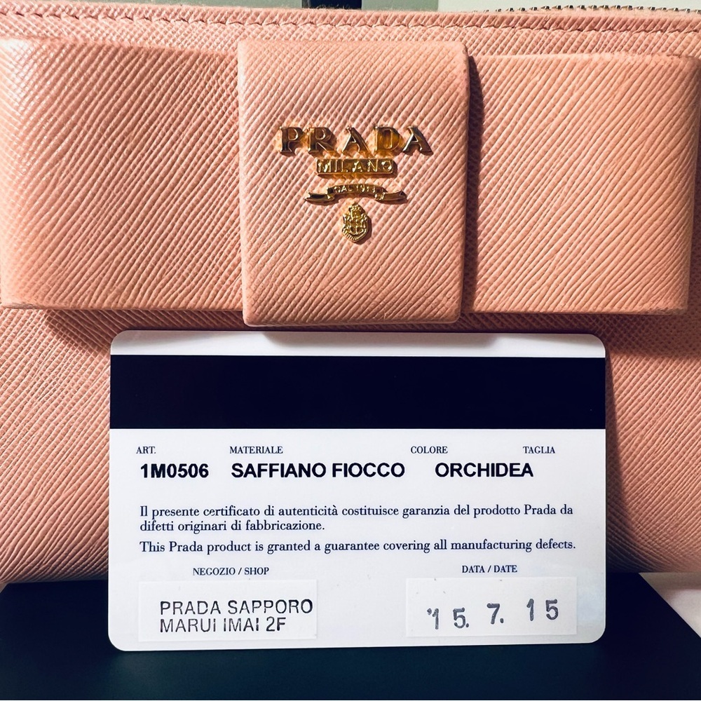 Prada Pink Saffiano Leather Bow Wallet - Picture 15 of 15